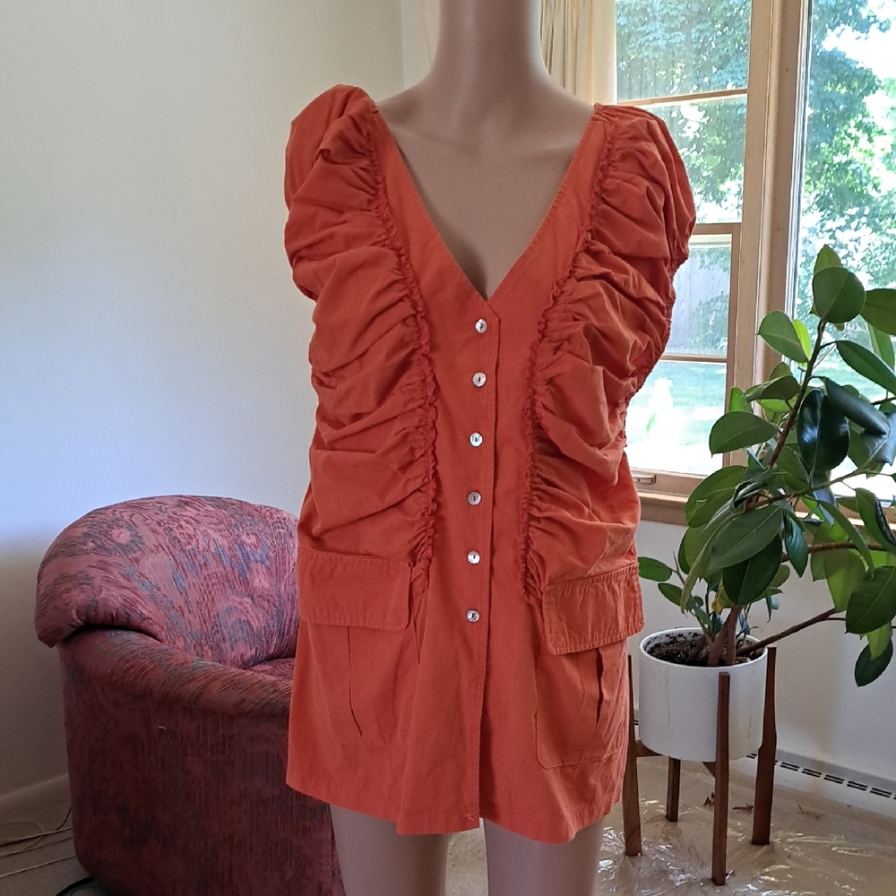 POL Orange Ruched V-Neck Top Ptp 20"